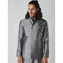 Bubber Blu Woven Design Mandarin Collar Nehru Jacket-picture-26