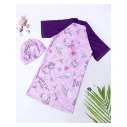 Bubble Berry Girls Purple Printed Swimsuit With Cap-picture-20