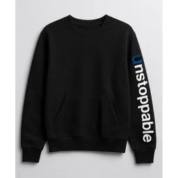 Bubble Berry Knit Full Sleeves Unstoppable Text Printed On Sleeve Oversized Light Winter Sweatshirt - Black-picture-24