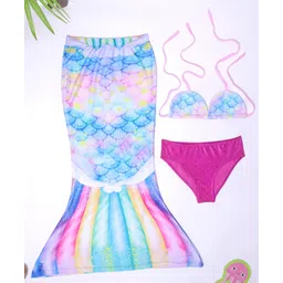 Bubble Berry Sleeveless Mermaid Theme 3 Piece Swimsuit - Blue-picture-14