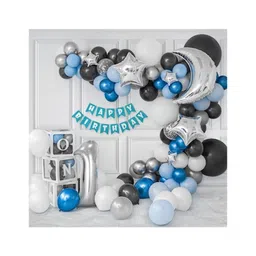Bubble Trouble 1st Birthday Decoration kit for Boys with Star & Moon Foil Balloons Blue Silver White Black Pack of 95-picture-21