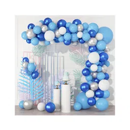 Bubble Trouble 62 Pcs Blue White Silver Latex Balloons for Birthday Decoration Items | Happy Anniversary Balloons Decoration | White & Blue Balloons for Baby Shower Decoration-picture-36