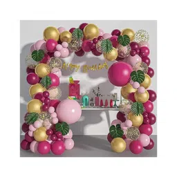 Bubble Trouble Balloons Birthday Decoration With Artificial Leaves Burgundy Pink Gold & Green Pack of 74-picture-28