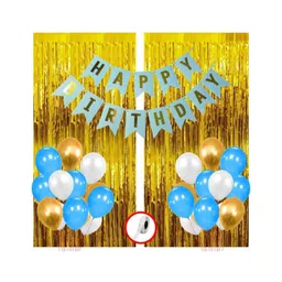 Bubble Trouble Blue White & Golden Birthday Balloons Combo Set For Kids Or boys Birthday Decoration Items - Pack of 64-picture-34