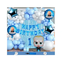 Bubble Trouble Boss Baby Theme First 1st Birthday Decoration Items For Boys Party Decoration Kit Balloon Combo Pack Of 112 Pcs Blue White-picture-16