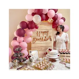 Bubble Trouble Burgundy & Pink Theme Balloons Birthday Decoration Kit Cursive Rose Gold Banner Pack of 45-picture-14