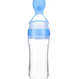 Bubble Trouble Feeding Spoon with Squeezy Food Grade Silicone Feeder Bottle, for Infant Baby, 90ml - Blue-picture-25