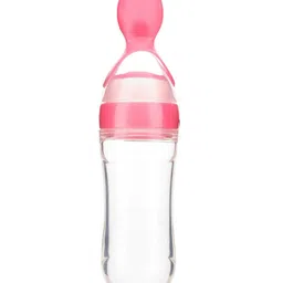 Bubble Trouble Feeding Spoon with Squeezy Food Grade Silicone Feeder Bottle, for Infant Baby, 90ml - Pink-picture-24