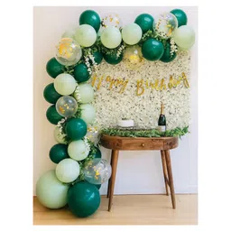 Bubble Trouble Green Theme Balloon Happy Birthday Decoration Items Mint Green golden & dark green Pack of -57-picture-10