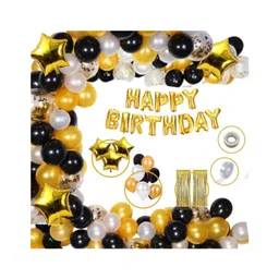 Bubble Trouble  Happy Birthday Balloon Foil Decoration Kit Combo Gold Black Theme - Pack of 110-picture-33