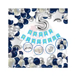 Bubble Trouble Happy Birthday Balloons Decoration Kit Combo  Dark Blue Silver White Theme - Pack of 81-picture-28