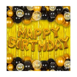 Bubble Trouble Happy Birthday Decoration Kit Combo Metallic Rubber Balloons with Happy Birthday Letter Foil Balloon Foil Curtain Happy Birthday Decorations Items Set -  - 33 Pieces-picture-32