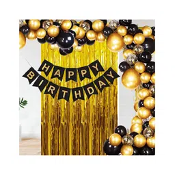 Bubble Trouble Happy Birthday Decoration Kit Combo with 1 Pc Black Banner 1 Pc Arch  20 Pcs Black & 20 Pcs Gold Balloons 4 Pcs Gold Confetti Balloons for Baby Birthday Decoration Items - Pack of 47-image-40