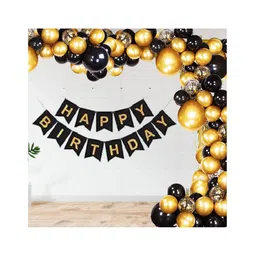 Bubble Trouble Happy Birthday Decoration Kit Combo with 1 Pc Black Banner 1 Pc Arch 20 Pcs Black & 20 Pcs Gold Balloons 4 Pcs Gold Confetti Balloons for Kids Birthday Decoration Items - Pack of 46-image-39