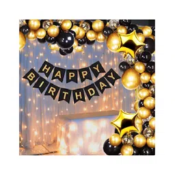 Bubble Trouble Happy Birthday Decoration Kit Combo with 1 Pc Black Banner 1 Pc Arch 20 Pcs Black & 20 Pcs Gold Balloons 4 Pcs Gold Confetti Balloons for Kids Birthday Decoration Items -  Pack of 49-image-42
