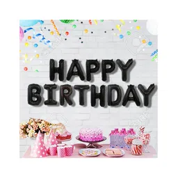 Bubble Trouble Happy Birthday Foil Balloon 16 Inch Mylar Foil Letters Sign Banner Bunting Reusable Ecofriendly Material Decorations & Party Supplies Black - 13 Pieces-picture-16