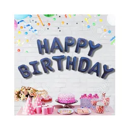 Bubble Trouble Happy Birthday Foil Balloon 16 Inch Mylar Foil Letters Sign Banner Bunting Reusable Ecofriendly Material Decorations & Party Supplies Crome Blue - 13 Pieces-picture-20