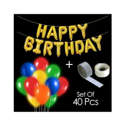 Bubble Trouble Happy Birthday LED & Golden Foil Balloons with Glue Dots Multicolor - Pack of 40-picture-16