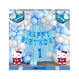 Bubble Trouble Hello Kitty Prince Crown Theme First 1st Birthday Decoration Items For Boys Party Decoration Kit Balloon Combo Pack Of 111 Pcs Blue White-picture-18