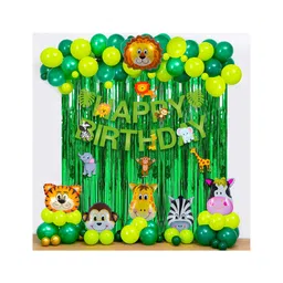 Bubble Trouble Jungle Theme Birthday Decoration-63Pcs, Items For Girl,Boy|Animal Theme Birthday Party Decorations|Jungle Safari Theme Birthday Decoration With Banner(Cardstock)Metallic,Foil Balloons-picture-13