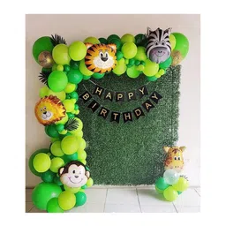 Bubble Trouble Jungle theme birthday decoration for kids with jungle faces foil balloon. Green Pack of -61-picture-19