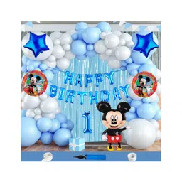Bubble Trouble Mouse Theme First 1st Birthday Decoration Items For Boys Party Decoration Kit Balloon Combo Pack Of 112 Pcs Blue White-picture-15