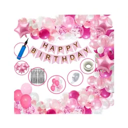 Bubble Trouble Pink Happy Birthday Balloon Foil Decoration Kit Combo Pink Theme - Pack of 99-picture-38