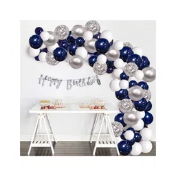 Bubble Trouble Silver Blue metallic Balloons for decoration Garland Kit Navy Blue & Silver Confetti White Balloons Arch Tape Strip for Party Wedding Birthday DIY Decoration- 57 pcs-picture-24