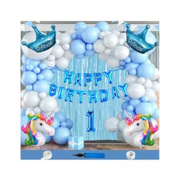 Bubble Trouble Unicorn Prince Crown Theme First 1st Birthday Decoration Items For Boys Party Decoration Kit Balloon Combo Pack Of 111 Pcs Blue White-picture-17