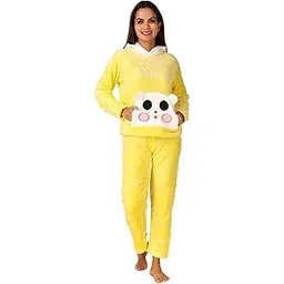 bubs & cubs 2PC Night Suit Sets for Women | Pajamas and Hoodie with Panda Printed Pocket | Premium Blanket Fur Fabric Perfect for Winter Sleepwear for Women-picture-17