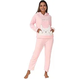 bubs & cubs Women's Winterwear Night Suit Sets | Pajamas and Hoodie with Cat Printed Pocket Set | Premium Blanket Fur Fabric Perfect for Winter Sleepwear for Women-picture-34