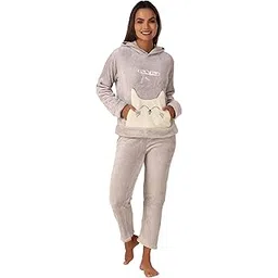 bubs & cubs Women's Winterwear Night Suit Sets | Pajamas and Hoodie with Cat Printed Pocket Set | Premium Blanket Fur Fabric Perfect for Winter Sleepwear for Women-picture-35