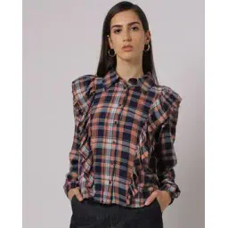 buda jeans co Checked Shirt with Ruffle Accent-picture-18