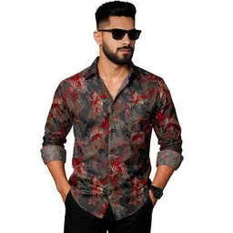 buda jeans co Men Floral Print Regular Fit Shirt with Curved Hem -picture-16