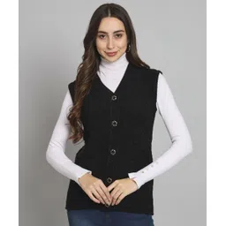 budapest Women Solid V Neck Black Sweater-picture-15