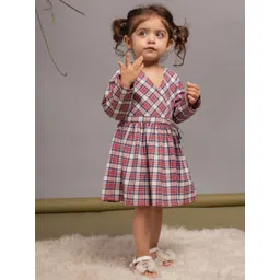 Budding Bees Checked Bell Sleeve Fit & Flare Dress-picture-12