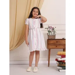 Budding Bees Girls Off White Striped Shirt Dress-picture-37