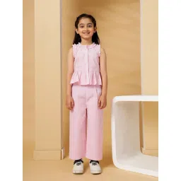 Budding Bees Girls Pink Cotton Regular Fit Striped Clothing Set-picture-25