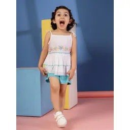 Budding Bees Girls White Cotton Regular Fit Embroidered Clothing Set-picture-31