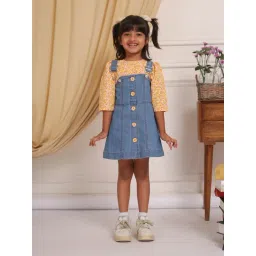 Budding Bees Girls Yellow & Blue Floral Print Top with Dungaree-picture-34