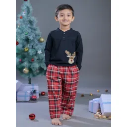 Budding Bees Kids Black & Red Checks Full Sleeves T-Shirt with Pants-picture-15