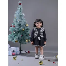 Budding Bees Kids Black Checks Full Sleeves Dress with Waistcaot-picture-46