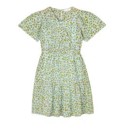 Budding Bees Kids Blue & Green Printed Dress-picture-26