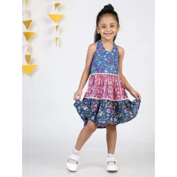 Budding Bees Kids Blue & Pink Floral Print Dress-picture-30