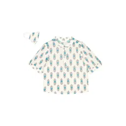 Budding Bees Kids Blue & White Cotton Printed Shirt with Mask-picture-23