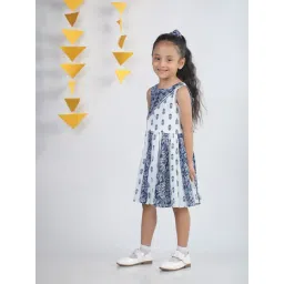 Budding Bees Kids Blue & White Floral Print Dress-picture-32