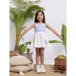 Budding Bees Kids Blue & White Floral Print Dress-picture-40