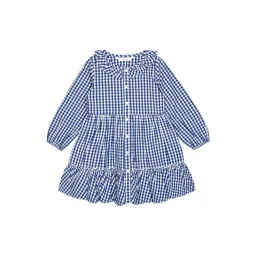 Budding Bees Kids Blue Cotton Plaid Pattern Dress-picture-16