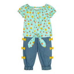 Budding Bees Kids Blue Floral Print Top with Jeans-image-18