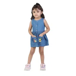 Budding Bees Kids Blue Solid Denim Dress-picture-38